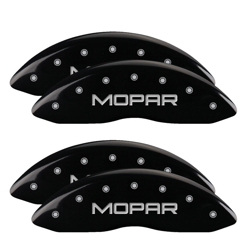 MGP 4 Caliper Covers Engraved Front & Rear MOPAR Black finish silver ch 12203SMOPBK 12203SMOPBK Photo - Primary