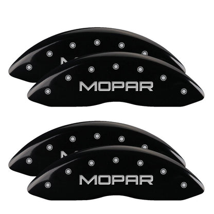 MGP 4 Caliper Covers Engraved Front & Rear MOPAR Black finish silver ch 12203SMOPBK 12203SMOPBK Photo - Primary