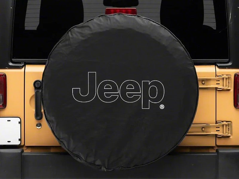 Officially Licensed Jeep 66-18 CJ5/ CJ7/ Wrangler YJ/ TJ/JK Outline Logo Spare Tire Cover- 32In oljJ157894D