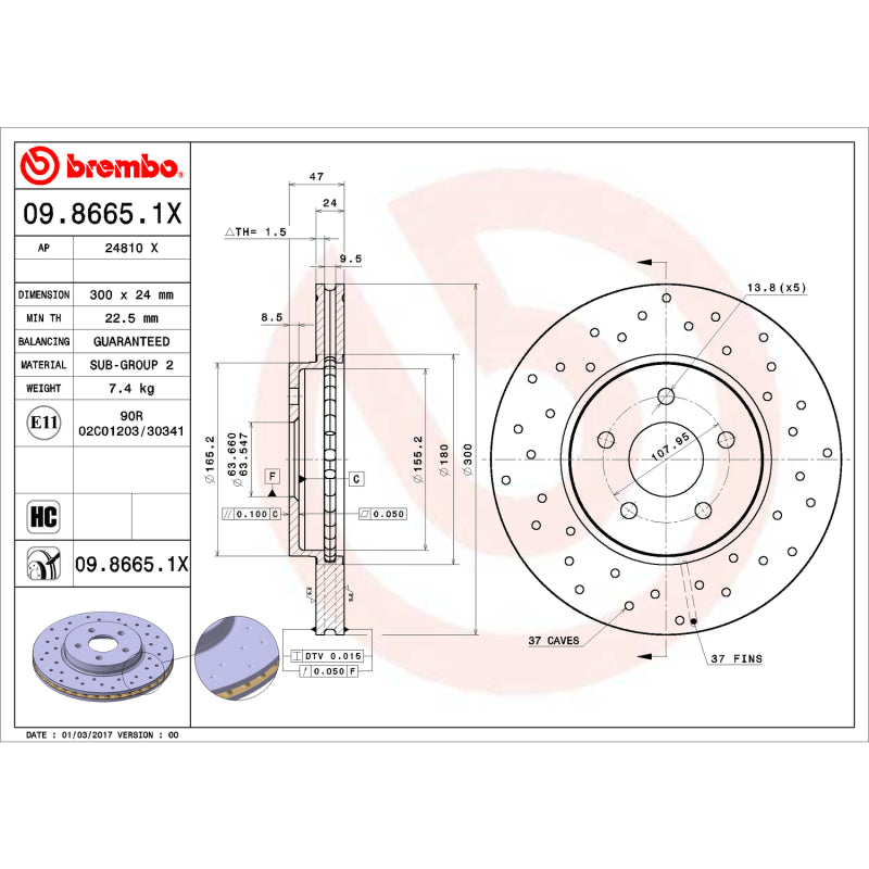 Brembo OE BRE Drilled UV Coated Rotors Brakes, Rotors & Pads Brake Rotors - Drilled main image
