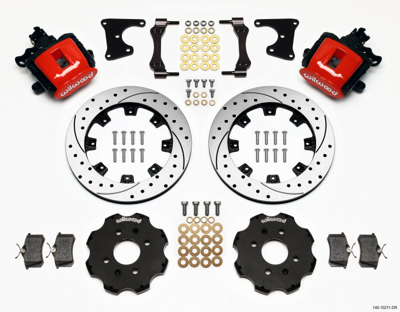 Wilwood Combination Parking Brake Rear Kit 12.19in Drilled Red Civic / Integra Drum 2.71 Hub Offset 140-10211-DR 140-10211-DR Photo - Primary