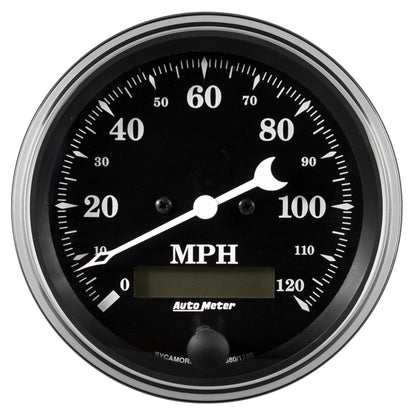 Auto Meter Gauge Speedo. 3 3/8in 120mph Elec. Prog. w/ LCD Odo Old Tyme Black 1780 1780 Photo - Primary