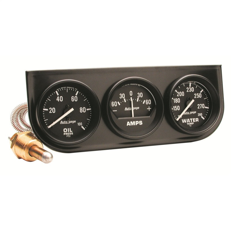 Autometer Gauge Console, Oilp/Wtmp/Amp, 2", 100PSI/280 Deg F/60A, Blk Dial, Blk 2393 Photo - Primary