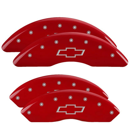 MGP 4 Caliper Covers Engraved Front & Rear Bowtie Red Finish Silver 14008SBOWRD Photo - Primary
