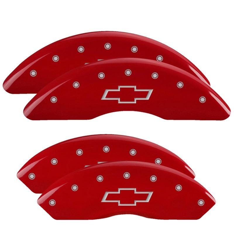 MGP 4 Caliper Covers Engraved Front & Rear Bowtie Red Finish Silver 14008SBOWRD Photo - Primary