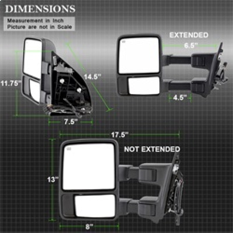 SPYDER Xtune Ford Superduty 08-15 L&R Extendable Power Heated Adjust Mirror Amber MIR-FDSD08S-PW-AM-SET 9935756 9935756 Photo - Unmounted
