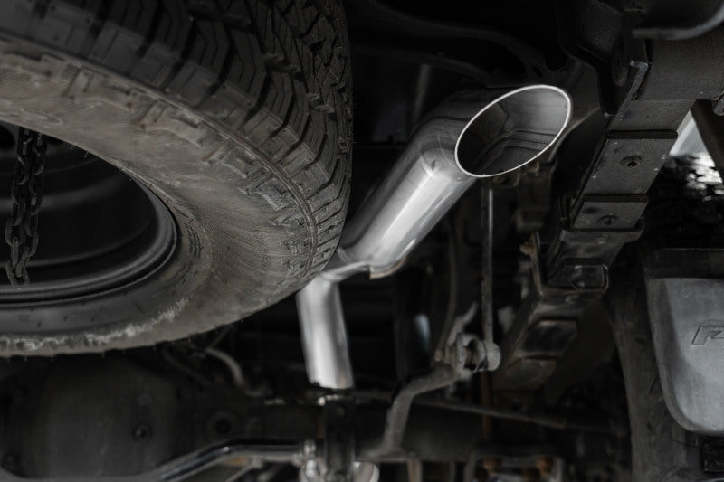 MBRP 22-23 Nissan Frontier 3.8L 3in Tip 3in Cat Back Turndown Exit Street Profile - Aluminized Steel S5409AL S5409AL Photo - Close Up