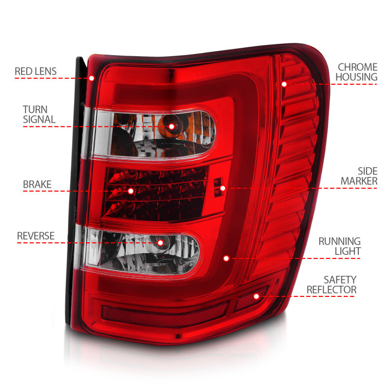 ANZO 1999-2004 Jeep Grand Cherokee LED Tail Lights w/ Light Bar Chrome Housing Red/Clear Lens 311396 311396 Photo - Unmounted