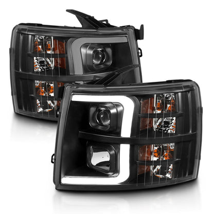 ANZO 07-13 Chevrolet Silverado 3500 Projector Headlights - Black Amber 111480 111480 Photo - Primary