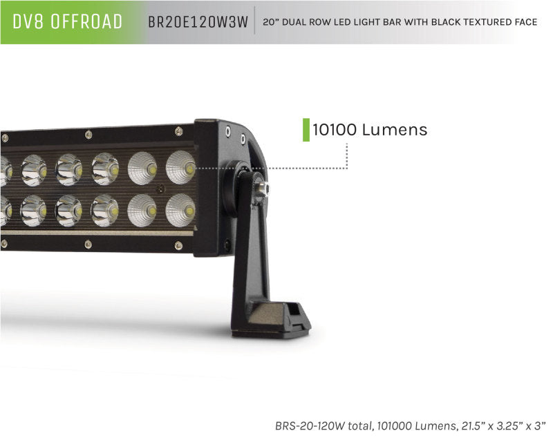 DV8 Offroad BRS Pro Series 20in Light Bar 120W Flood/Spot 3W LED - Black BR20E120W3W BR20E120W3W Product Brochure - a specific brochure describing a Product