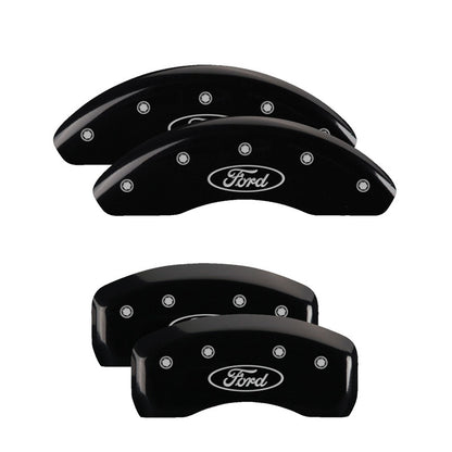 MGP 4 Caliper Covers Engraved Front & Rear Oval logo/Ford Black finish silver ch 10106SFRDBK 10106SFRDBK Photo - Primary