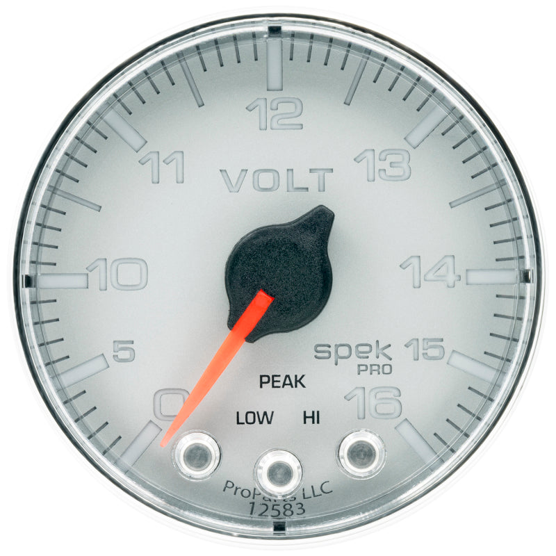 Autometer Spek-Pro Gauge Voltmeter 2 1/16in 16V Stepper Motor W/Peak & Warn Slvr/Chrm P344218 P344218 User 1
