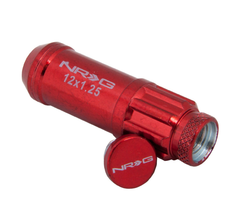 NRG M12 x 1.25 Steal Lug Nut w/ dust cap cover Set 21 pc Red w/ locks & lo LN-LS710RD-21 Photo - Primary