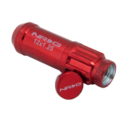 NRG M12 x 1.25 Steal Lug Nut w/ dust cap cover Set 21 pc Red w/ locks & lo LN-LS710RD-21 Photo - Primary