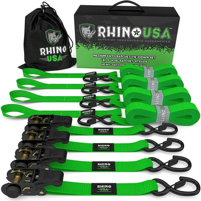 Rhino USA Medium Duty Ratchet Strap Tie-Down 4-Pack (Green) RCHT-4PACK-GRN RCHT-4PACK-GRN Photo - Primary