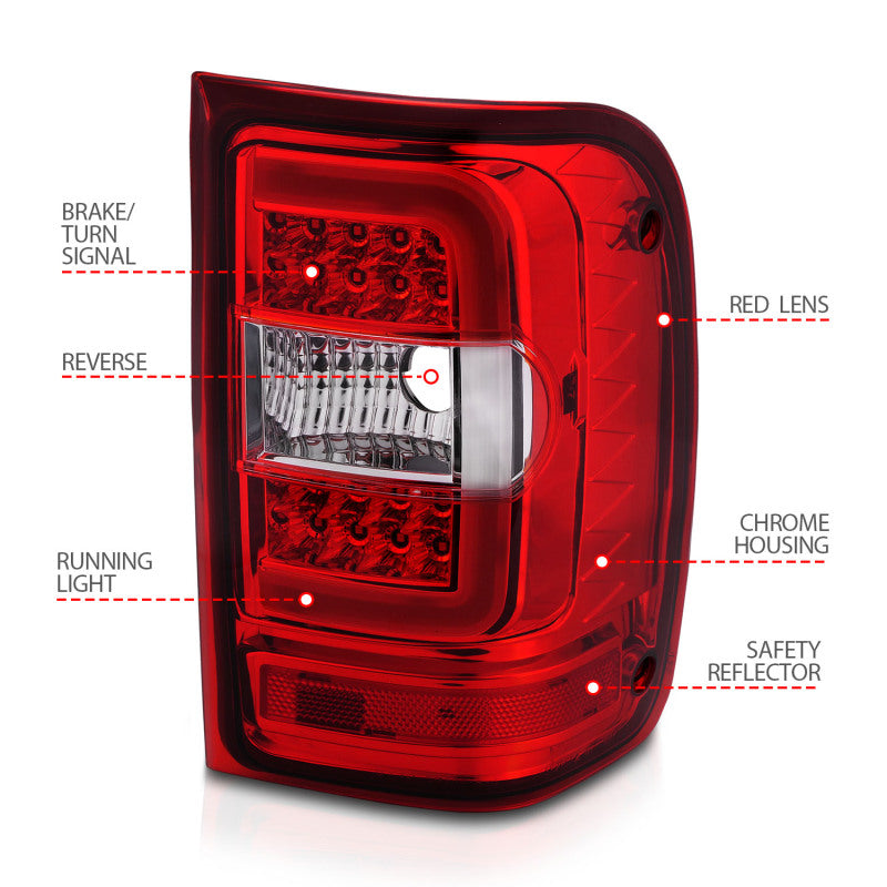 ANZO 2001-2011 Ford  Ranger LED Tail Lights w/ Light Bar Chrome Housing Red/Clear Lens 311393 311393 User 3