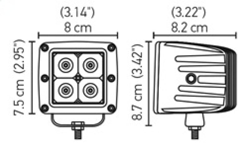 Hella HVF Cube 4 LED Off Road Kit - 3.1in 12W Spot Beam 357204031 357204031 Technical Drawing