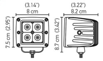 Hella HVF Cube 4 LED Off Road Kit - 3.1in 12W Spot Beam 357204031 357204031 Technical Drawing