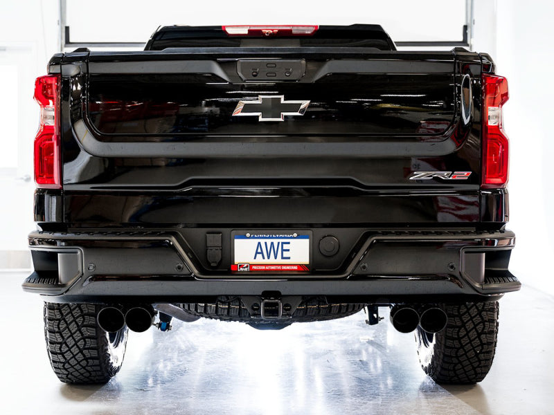 AWE Tuning 22-23 GMC Sierra 1500 AT4X 6.2L 0FG Catback Split Dual (Flat Bumper) - Diamond Black Tips 3015-43284 3015-43284 Photo - Mounted
