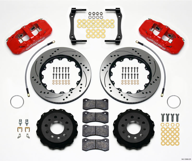 Wilwood AERO4 Rear Kit 14.25in Drilled Red 2014-Up Corvette C7 w/Lines 140-13698-DR 140-13698-DR Photo - Primary