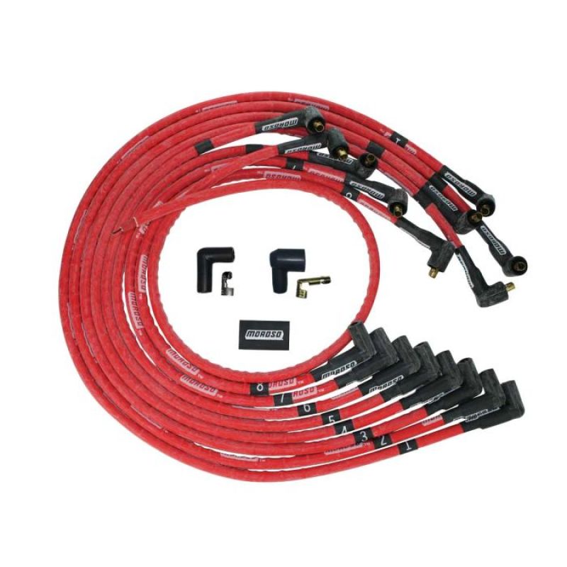 Moroso SBC Under Header 90 Deg Plug Non-HEI Sleeved Ultra Spark Plug Wire Set - Red 52529 52529 User 1