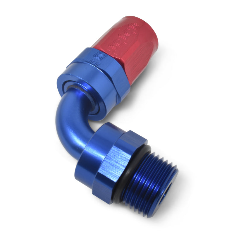 Russell Hose End #8 Hose To #8 Radius Inlet Port 90 Deg Red/Blue 612470 Photo - out of package