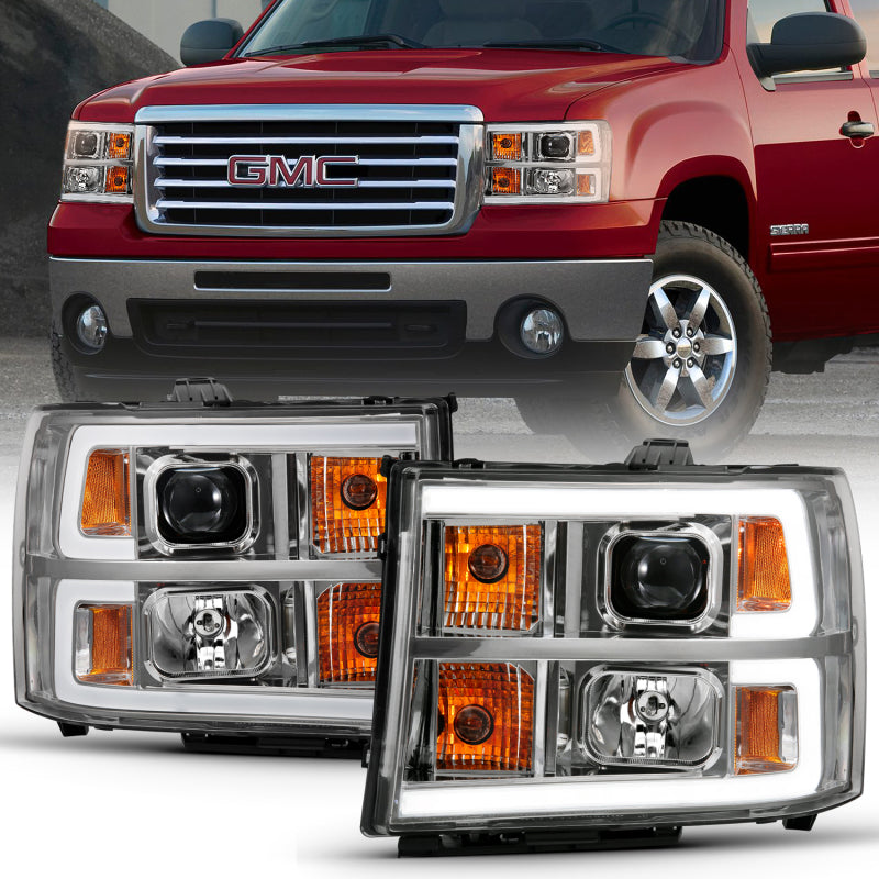 ANZO 2007-2013 Gmc Sierra 1500 Projector Headlight Plank Style Chrome w/ Clear Lens Amber 111483 111483 Photo - Primary