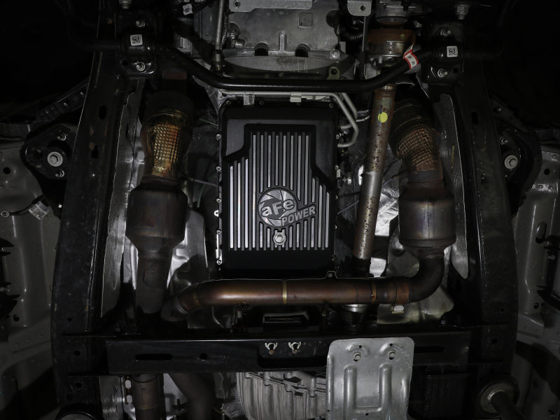 aFe 17-24 Ford F-150 10R60/10R80 Pro Series Rear Transmission Pan Black w/ Machined Fins 46-71330B 46-71330B Photo - Mounted