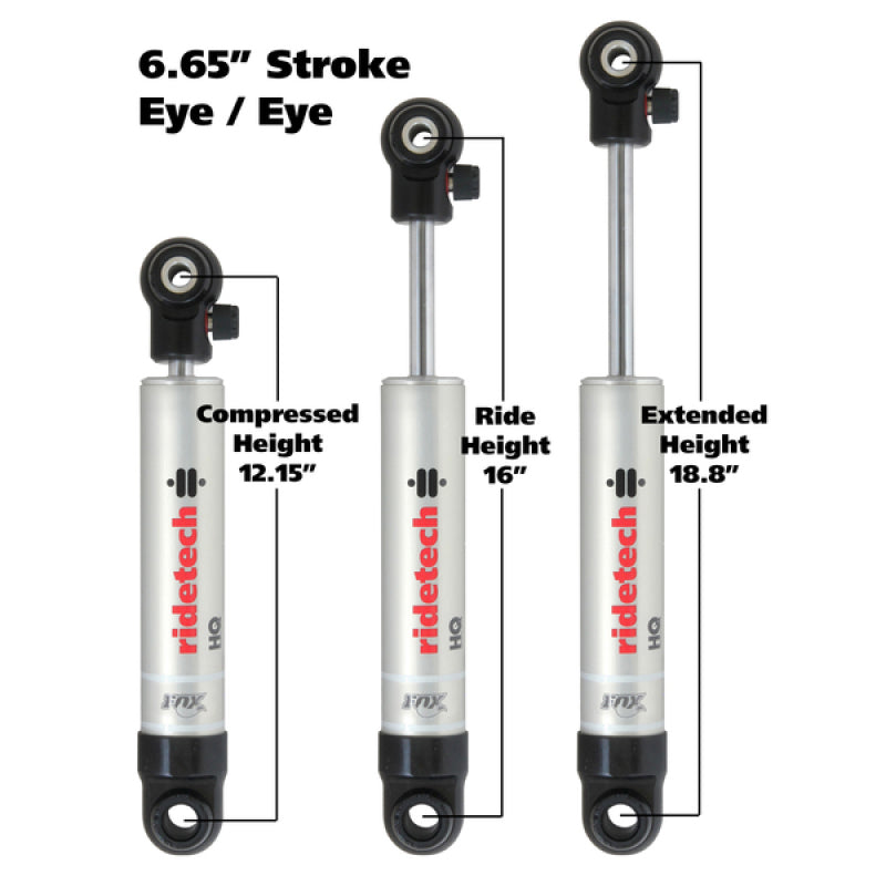 Ridetech HQ Series Shock Absorber Single Adjustable 6.65in Stroke Eye/Eye Mounting 12.15in x 18.8in 22179841 22179841 Photo - Primary