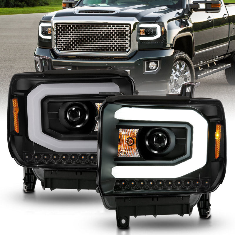 ANZO 2014-2015 GMC Sierra 1500 Projector Headlights w/ Light Bar Black Housing (Halogen Type) 111513 111513 Photo - Primary