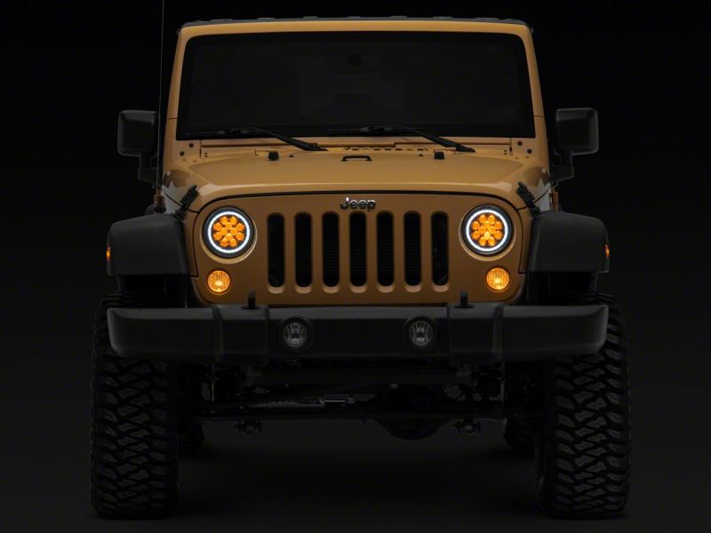 Raxiom 07-18 Jeep Wrangler JK Axial Spider LED Headlights w/Angel Eye Halo- Blk Housing (Clear Lens) J152602 J152602 Photo - Close Up