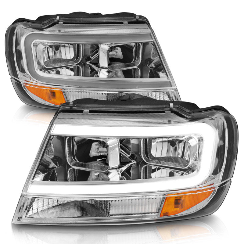 ANZO 1999-2004 Jeep Grand Cherokee Crystal Headlights w/ Light Bar Chrome Housing 111538 111538 Photo - Unmounted