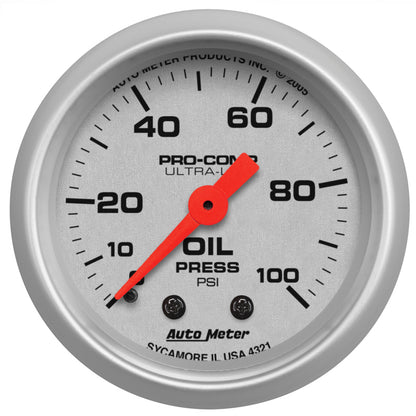 Autometer 2-1/16" Oil Pressure, 0-100 Psi, Mechanical, Ultra-Lite 4321 Photo - Primary