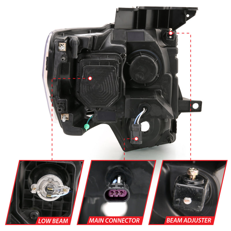 ANZO 2009-2014 Ford F-150 Projector Headlight Plank Style Chrome Amber 111444 111444 Photo - Unmounted