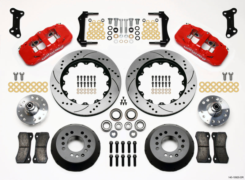Wilwood AERO6 Front Hub Kit, 14.00, Drilled, Red, 67-69 Camaro, 64-72 Nova 140-10920-DR Photo - Primary