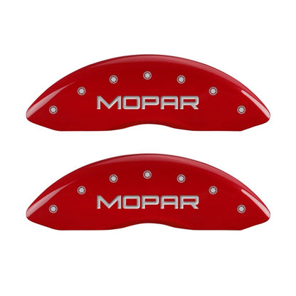 MGP Front set 2 Caliper Covers Engraved Front MOPAR Red finish silver ch 42011FMOPRD 42011FMOPRD Photo - Primary