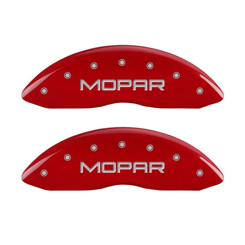 MGP Front set 2 Caliper Covers Engraved Front MOPAR Red finish silver ch 42011FMOPRD 42011FMOPRD Photo - Primary