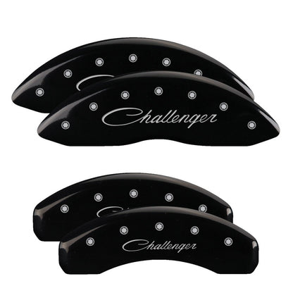 MGP 4 Caliper Covers Engraved Front & Rear Cursive/Challenger Black finish silver ch 12088SCLSBK 12088SCLSBK Photo - Primary