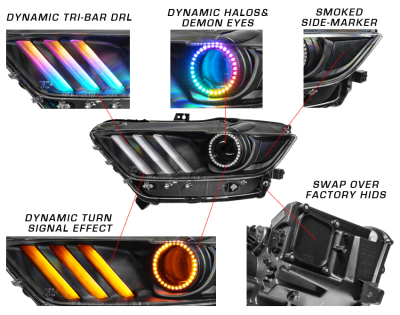 ORACLE Lighting Oracle 15-17 Ford Mustang Dynamic RGB+A Pre-Assembled Headlights - Black Edition - ColorSHIFT 8199-332 8199-332 Product Specifications Sheet