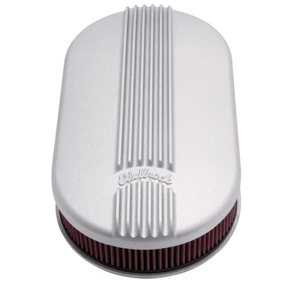 Edelbrock Air Cleaner, Classic Series, Oval, Aluminum Top, Cloth Element, 17.5 " 41199 Photo - Unmounted
