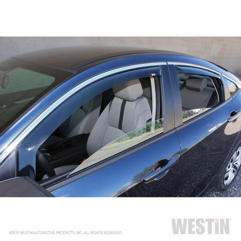 Westin 2016-2018 Honda Civic Sedan Wade In-Channel Wind Deflector 4pc - Smoke 72-44493 72-44493 Photo - Mounted