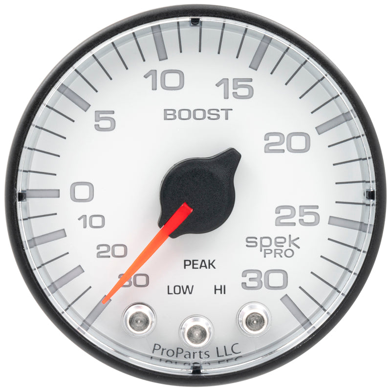 Autometer Spek-Pro Gauge Vac/Boost 2 1/16in 30Inhg-30psi Stepper Motor W/Peak & Warn White/Black P302128 P302128 User 2