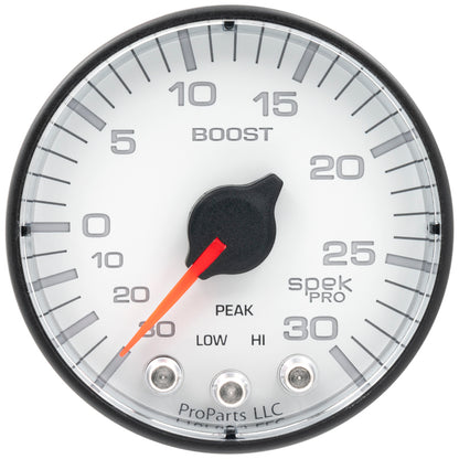 Autometer Spek-Pro Gauge Vac/Boost 2 1/16in 30Inhg-30psi Stepper Motor W/Peak & Warn White/Black P302128 P302128 User 2
