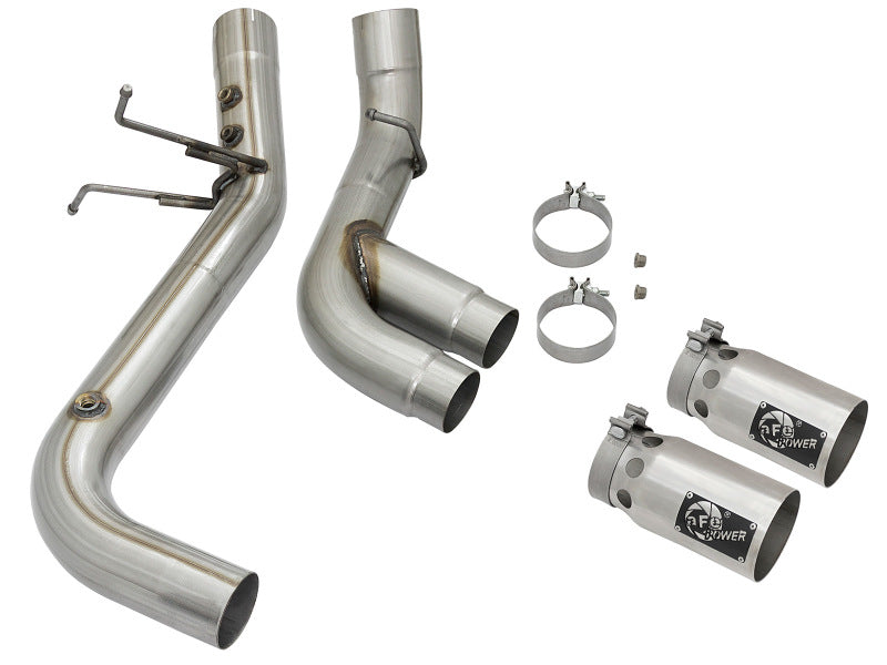 aFe Rebel XD Series 4in 409 Stainless Steel DPF-Back Exhaust w/Dual Polish 49-44089-P Photo - Unmounted