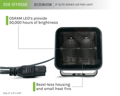 DV8 Offroad 3in Cube LED Light 40W Pod Light 5W LED BE3EW40W BE3EW40W User 9