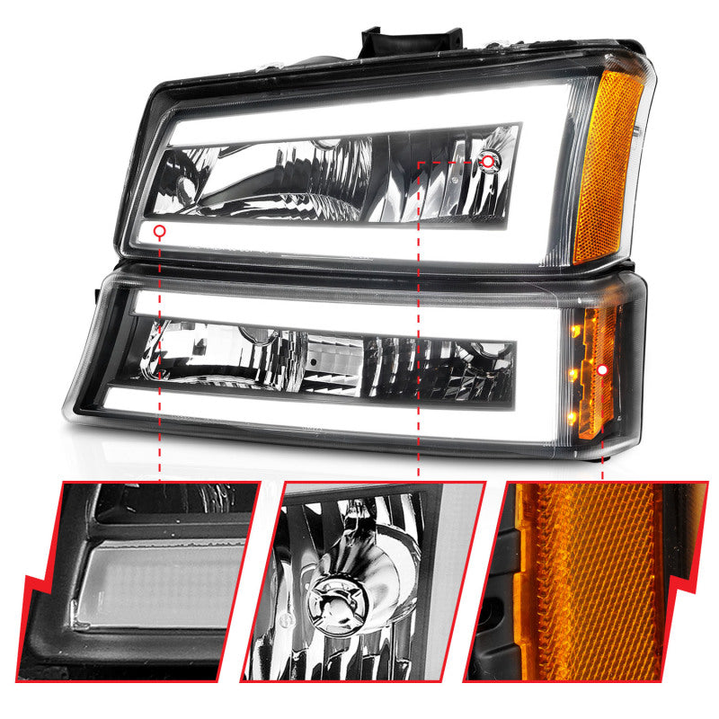 ANZO 2003-2006 Chevrolet Silverado 1500 Crystal Headlights w/ Light Bar Black Housing 111501 111501 Photo - Unmounted
