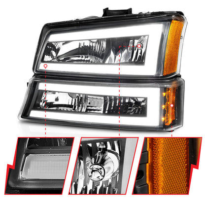 ANZO 2003-2006 Chevrolet Silverado 1500 Crystal Headlights w/ Light Bar Black Housing 111501 111501 Photo - Unmounted