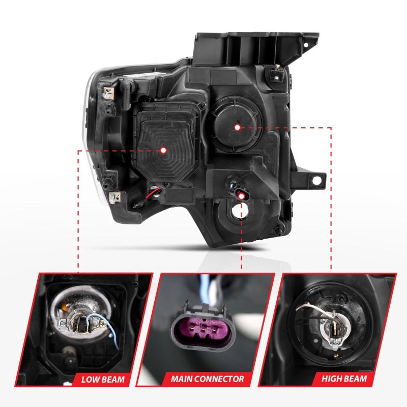 Anzo 2009-2014 Ford F-150 Projector Headlights w/ U-Bar Chrome 111264 Photo - Unmounted