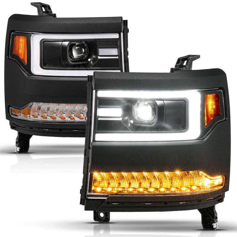ANZO 16-18 Chevy Silverado1500 (Factory HID Models) LED Proj Light Bar Style Headlights Black - Pair 111624A 111624A User 1