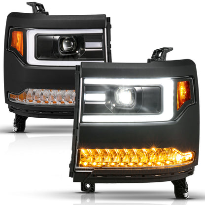 ANZO 16-18 Chevy Silverado1500 (Factory HID Models) LED Proj Light Bar Style Headlights Black - Pair 111624A 111624A User 1